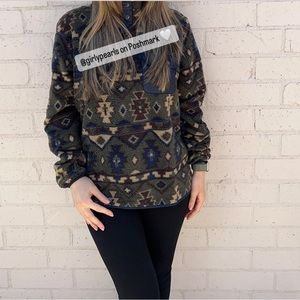 Weatherproof Fleece Pullover Sweater Snap T Style NEW Aztec Tribal Print